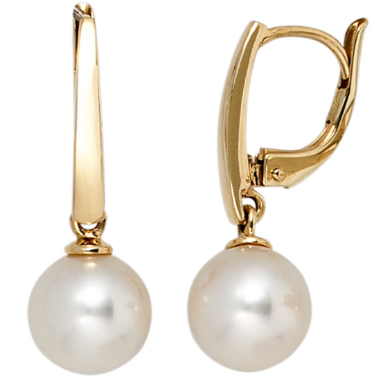 Boutons 585 Gold Gelbgold 2 Süßwasser Perlen Ohrringe Ohrhänger Perlenohrringe
