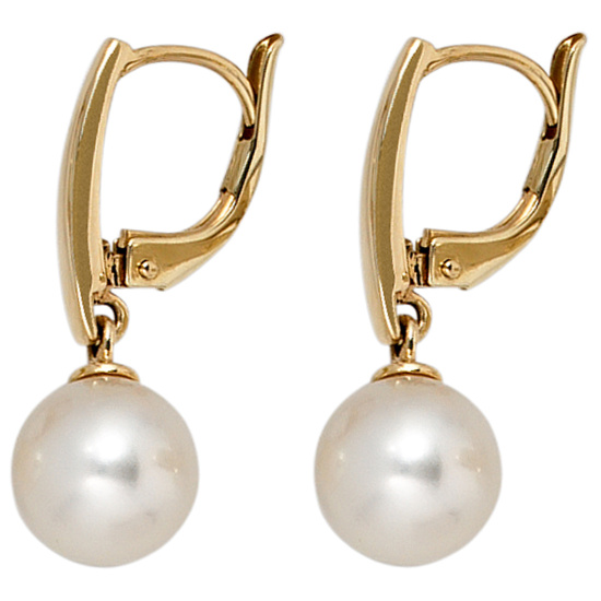 Boutons 585 Gold Gelbgold 2 Süßwasser Perlen Ohrringe Ohrhänger Perlenohrringe