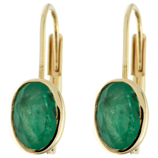 Boutons oval 333 Gold Gelbgold 2 Smaragde grün Ohrringe Ohrhänger Goldohrringe