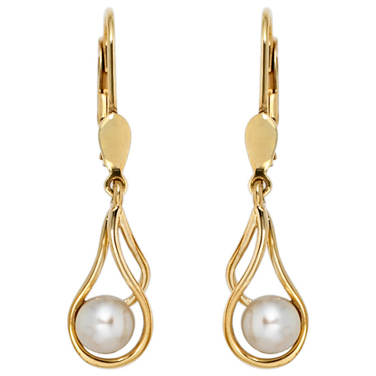 Boutons 585 Gold Gelbgold 2 Süßwasser Perlen Ohrringe Ohrhänger Perlenohrringe