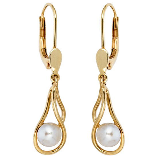 Boutons 585 Gold Gelbgold 2 Süßwasser Perlen Ohrringe Ohrhänger Perlenohrringe