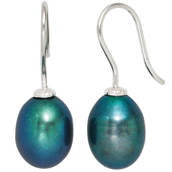 Ohrhänger 925 Sterling Silber 2 dunkle Süßwasser Perlen Ohrringe Perlenohrringe