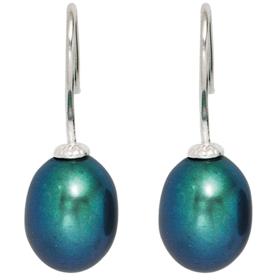 Ohrhänger 925 Sterling Silber 2 dunkle Süßwasser Perlen Ohrringe Perlenohrringe