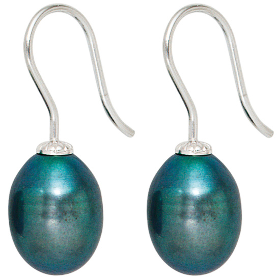 Ohrhänger 925 Sterling Silber 2 dunkle Süßwasser Perlen Ohrringe Perlenohrringe