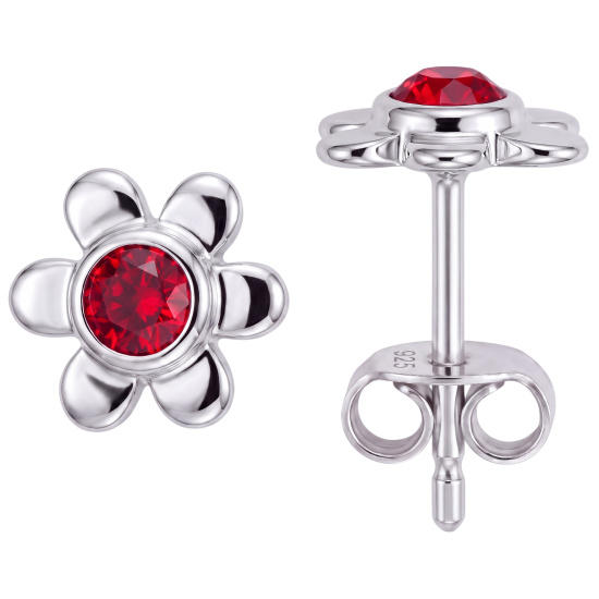 Kinder Ohrstecker Blume 925 Silber 2 Glassteine rot Ohrringe Kinderohrringe