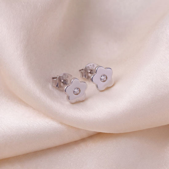 Kinder Ohrstecker Blume Blumen 925 Silber 2 Zirkonia Ohrringe Kinderohrringe
