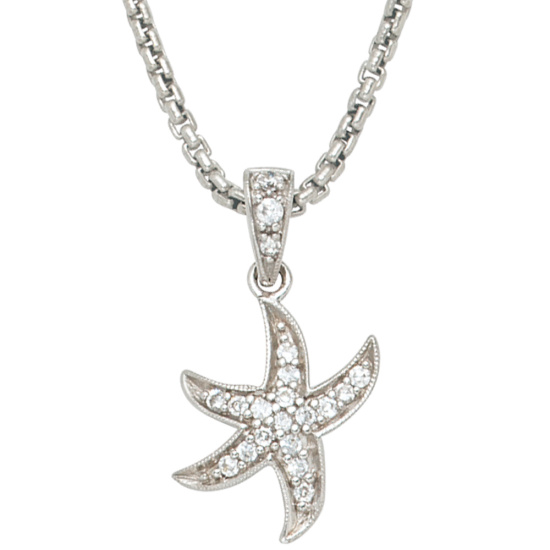 Anhänger Seestern 925 Sterling Silber rhodiniert mit 16 Zirkonia