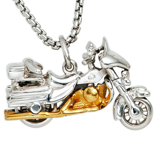 Anhänger Motorrad 925 Sterling Silber rhodiniert bicolor vergoldet