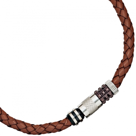 Collier Halskette Leder braun mit Edelstahl teilplattiert 45 cm Kette Lederkette
