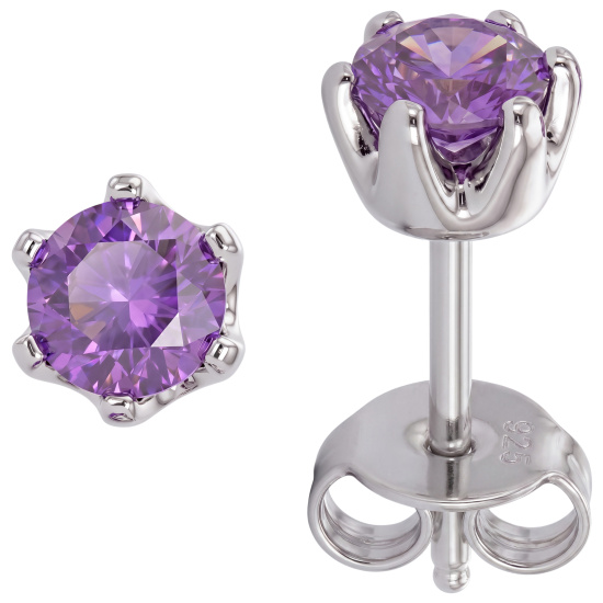 Ohrstecker rund 925 Sterling Silber rhodiniert 2 Amethyste lila violett Ohrringe