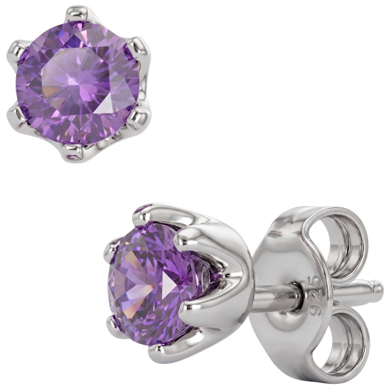 Ohrstecker rund 925 Sterling Silber rhodiniert 2 Amethyste lila violett Ohrringe