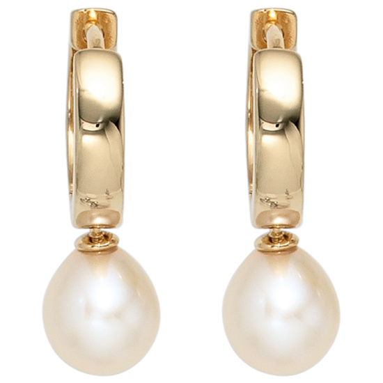 Creolen 925 Silber gold vergoldet 2 Süßwasser Perlen Ohrringe Perlenohrringe