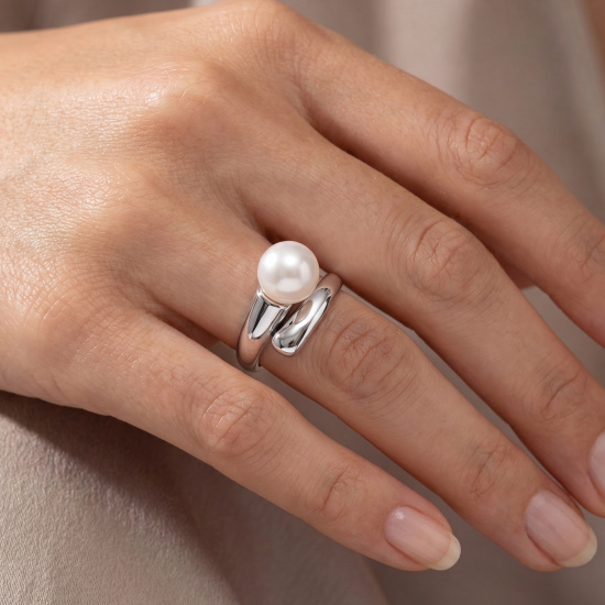 Damen Ring 925 Sterling Silber rhodiniert 1 Süßwasser Perle Perlenring