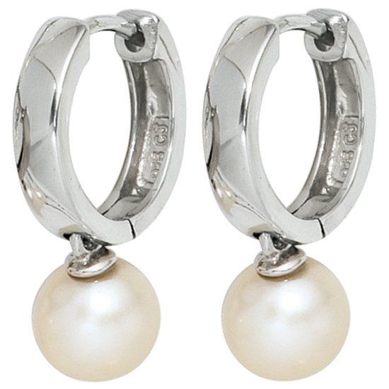 Creolen 925 Silber 2 Süßwasser Perlen Ohrringe Perlenohrringe