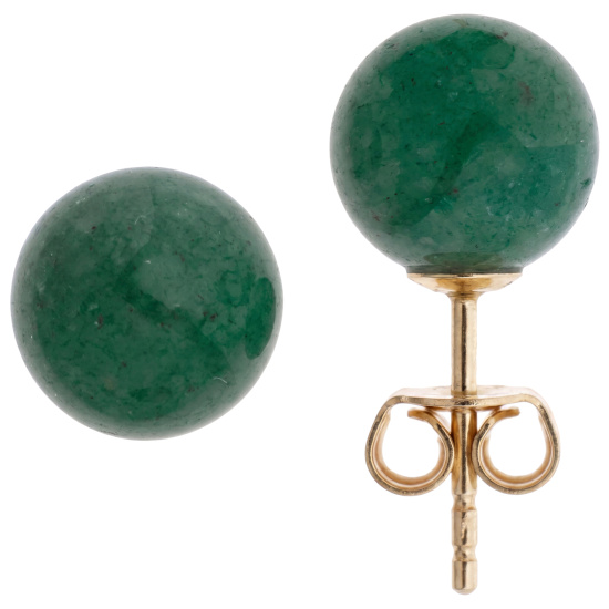 Ohrstecker Kugel 333 Gold Gelbgold 2 Aventurine grün Ohrringe Goldohrstecker