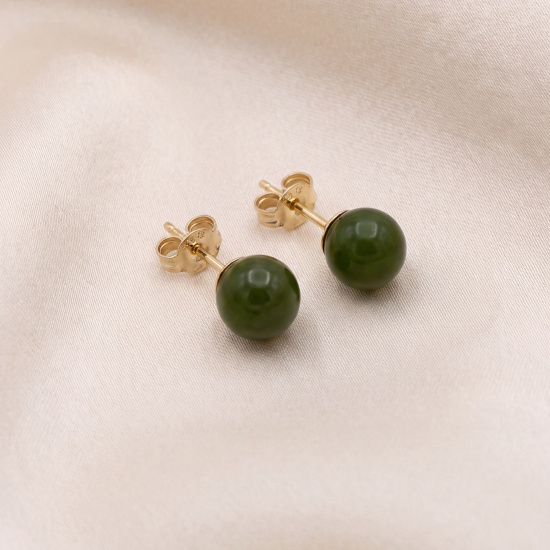 Ohrstecker Kugel 333 Gold Gelbgold 2 Jade Steine grün Ohrringe Goldohrstecker