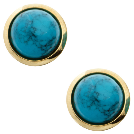 Ohrstecker rund 585 Gold Gelbgold 2 Türkise türkis Ohrringe Goldohrstecker