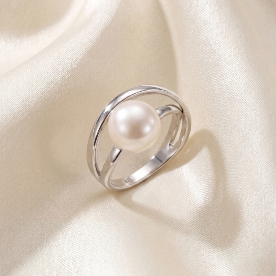 Damen Ring 925 Sterling Silber rhodiniert 1 Süßwasser Perle Perlenring