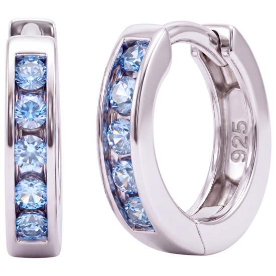 Creolen rund 925 Silber 10 Zirkonia blau Ohrringe Silberohrringe Silbercreolen