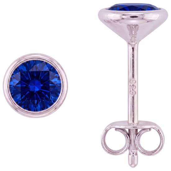 Ohrstecker rund 925 Sterling Silber rhodiniert 2 Zirkonia blau Ohrringe
