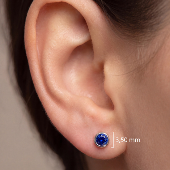 Ohrstecker rund 925 Sterling Silber rhodiniert 2 Zirkonia blau Ohrringe