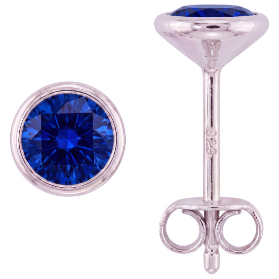 Ohrstecker rund 925 Sterling Silber 2 Zirkonia blau Ohrringe