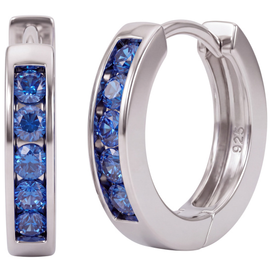 Creolen rund 925 Silber 10 Zirkonia blau Ohrringe Silberohrringe Silbercreolen
