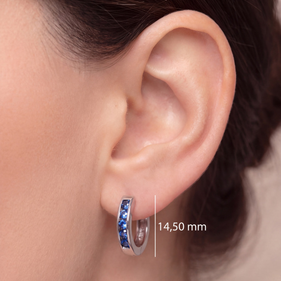Creolen rund 925 Silber 10 Zirkonia blau Ohrringe Silberohrringe Silbercreolen