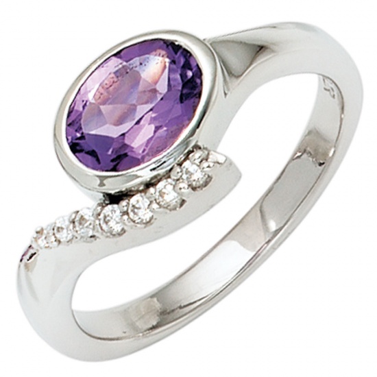 Damen Ring 925 Sterling Silber rhodiniert mit Zirkonia lila violett Silberring