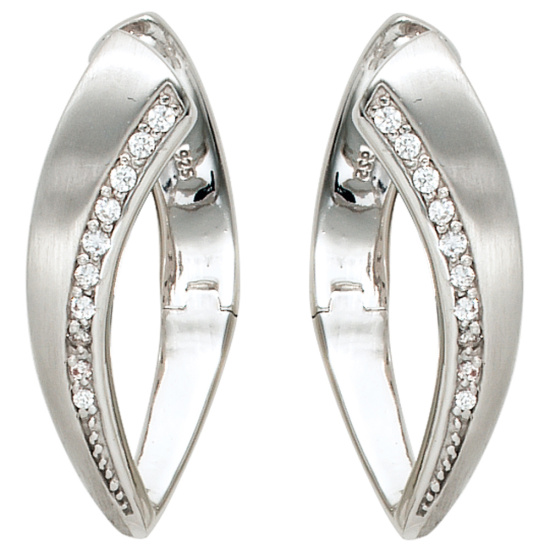 Creolen 925 Sterling Silber mattiert mit 20 Zirkonia Ohrringe Silbercreolen