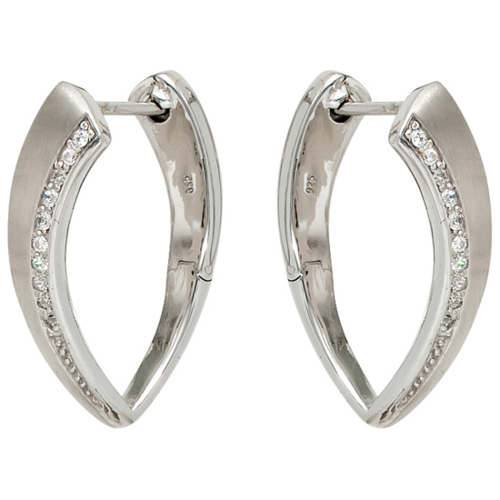 Creolen 925 Sterling Silber mattiert mit 20 Zirkonia Ohrringe Silbercreolen