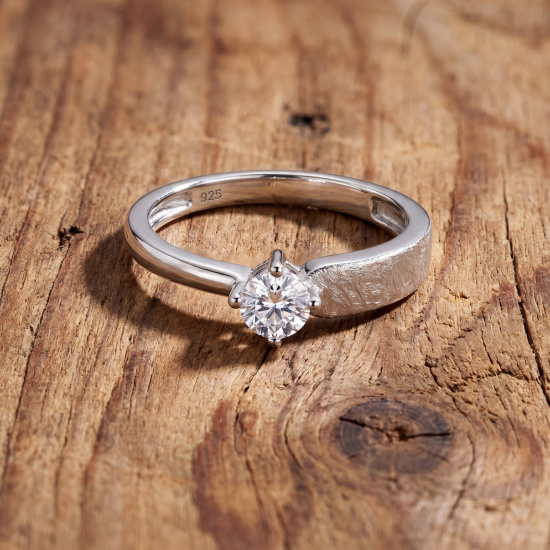 Damen Ring 925 Sterling Silber rhodiniert eismatt 1 Zirkonia Silberring