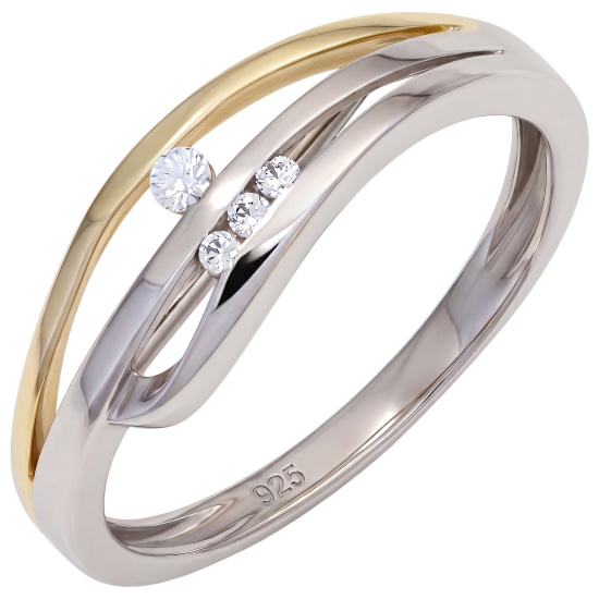 Damen Ring 925 Sterling Silber bicolor vergoldet 4 Zirkonia Silberring