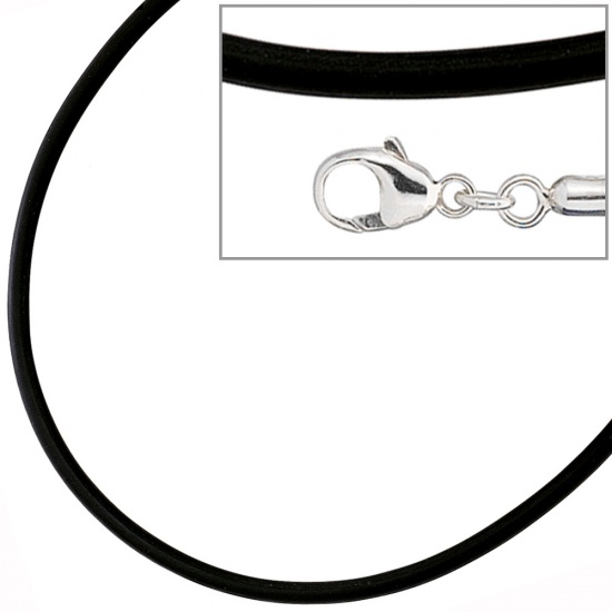 Halskette Kautschuk schwarz mit 925 Silber 38 cm Kautschukkette