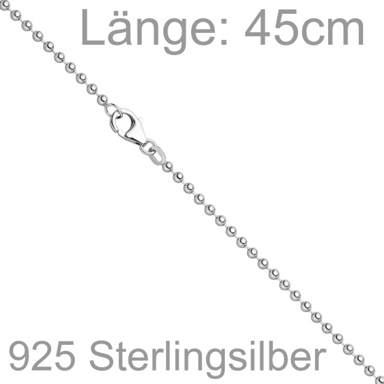 Kugelkette 925 Silber 1,4 mm 45 cm Halskette Kette Silberkette Karabiner