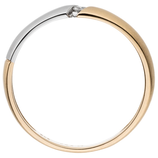 Damen Ring 585 Gold Gelbgold bicolor matt 1 Diamant Brillant 0,05ct. Goldring