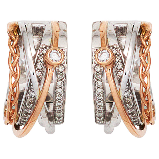 Creolen rund 585 Gold Weißgold Rotgold bicolor 52 Diamanten Ohrringe Goldcreolen