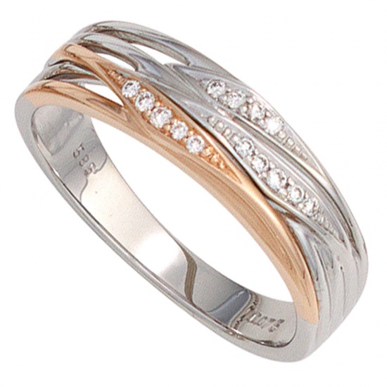 Damen Ring 585 Gold Weißgold Rotgold bicolor 14 Diamanten Brillanten Goldring