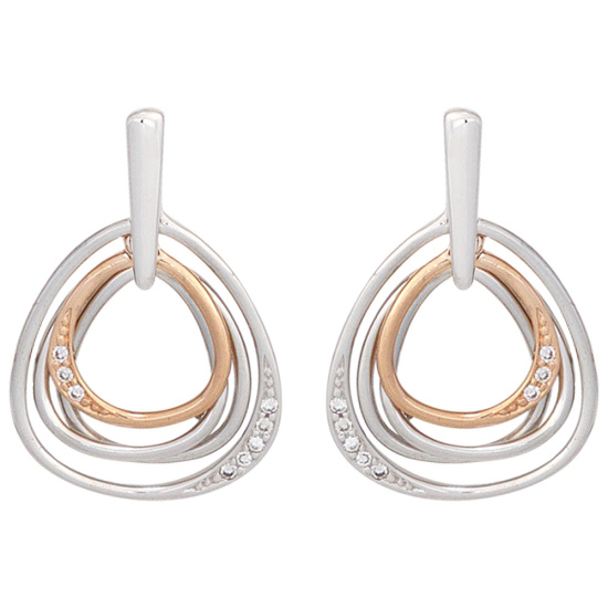 Ohrhänger 585 Gold Weißgold Rotgold bicolor 16 Diamanten Ohrringe Ohrstecker