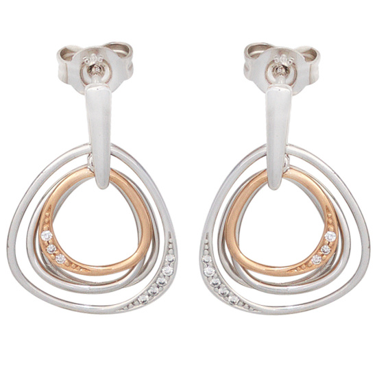 Ohrhänger 585 Gold Weißgold Rotgold bicolor 16 Diamanten Ohrringe Ohrstecker