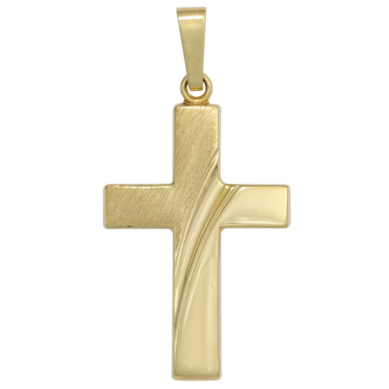 Anhänger Kreuz 585 Gold Gelbgold teil matt Kreuzanhänger Goldkreuz