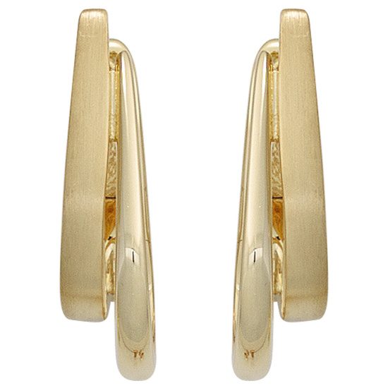 Creolen 585 Gold Gelbgold teil matt Ohrringe Goldohrringe Goldcreolen