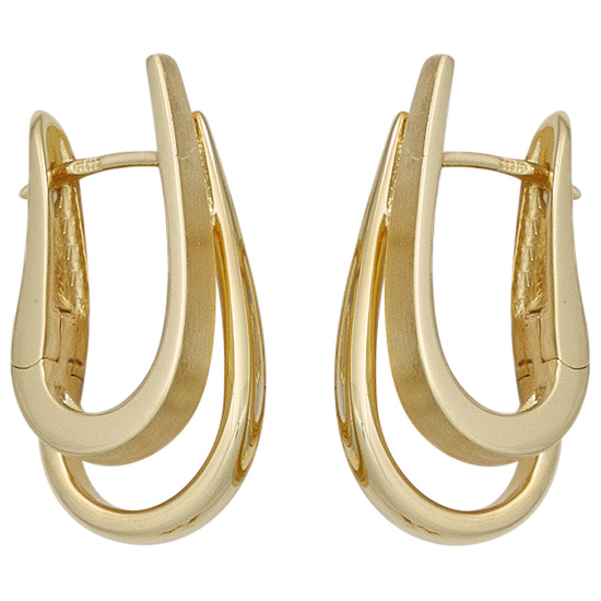 Creolen 585 Gold Gelbgold teil matt Ohrringe Goldohrringe Goldcreolen