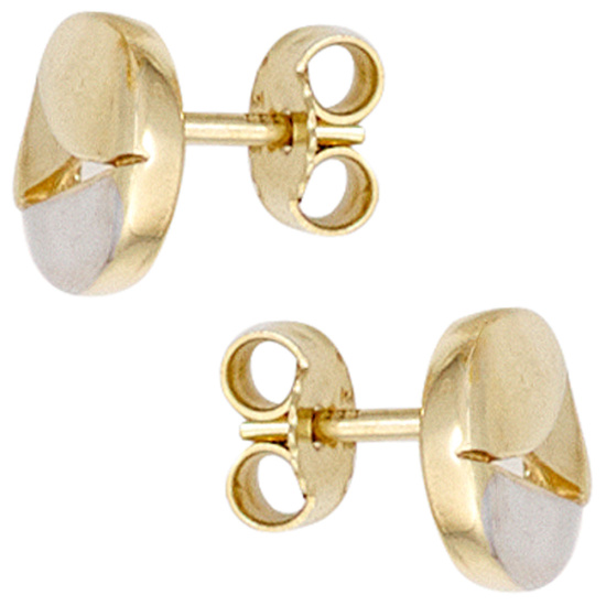 Ohrstecker rund 333 Gold Gelbgold bicolor mattiert Ohrringe Goldohrstecker