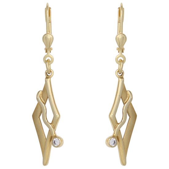 Boutons 375 Gold Gelbgold mattiert 2 Zirkonia Ohrringe Ohrhänger Goldohrringe