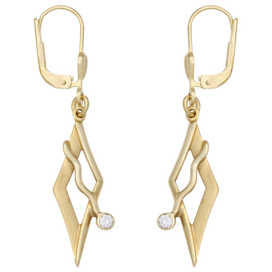Boutons 375 Gold Gelbgold mattiert 2 Zirkonia Ohrringe Ohrhänger Goldohrringe