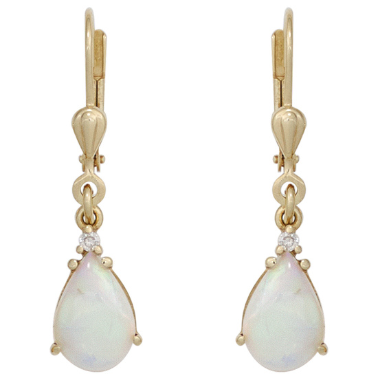 Ohrhänger Tropfen 585 Gold Gelbgold 2 Opale 2 Diamanten Ohrringe Opalohrringe