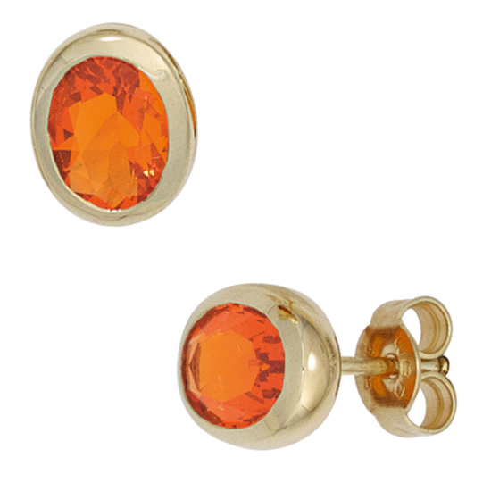Ohrstecker oval 585 Gold Gelbgold 2 Feueropale Ohrringe Opalohrstecker