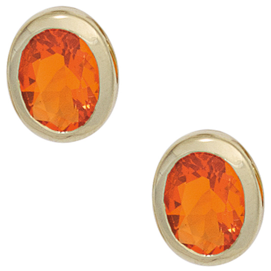 Ohrstecker oval 585 Gold Gelbgold 2 Feueropale Ohrringe Opalohrstecker