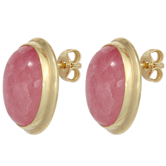 Ohrstecker oval 585 Gold Gelbgold 2 Rhodochrosite rosa Ohrringe